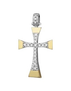 PENDENTE CROCE IN ORO GIALLO 18 K CON DIAMANTI NATURALI E VVS