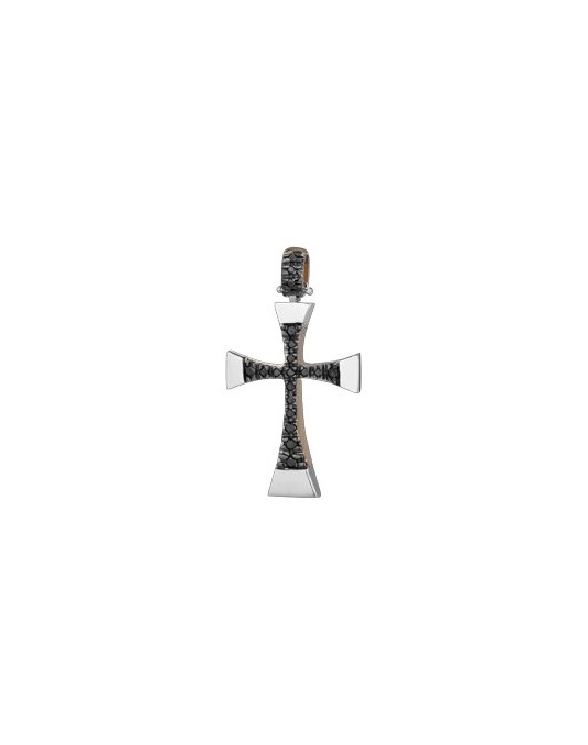 PENDENTE CROCE IN ORO BIANCO 18 K CON DIAMANTI NERI NATURALI