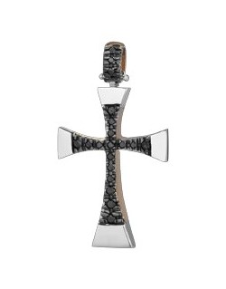 PENDENTE CROCE IN ORO BIANCO 18 K CON DIAMANTI NERI NATURALI