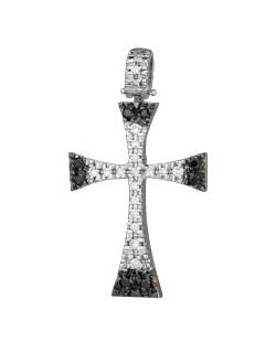 PENDENTE CROCE IN ORO BIANCO 18 K CON DIAMANTI NATURALI E DIAMANTI NERI