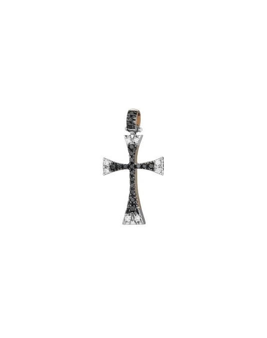 PENDENTE CROCE IN ORO BIANCO 18 K CON DIAMANTI NATURALI E DIAMANTI NERI