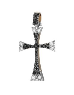 PENDENTE CROCE IN ORO BIANCO 18 K CON DIAMANTI NATURALI E DIAMANTI NERI
