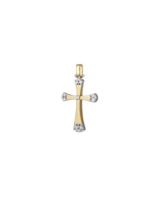 PENDENTE CROCE IN ORO GIALLO 18 K CON DIAMANTI NATURALI E VVS
