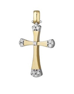PENDENTE CROCE IN ORO GIALLO 18 K CON DIAMANTI NATURALI E VVS