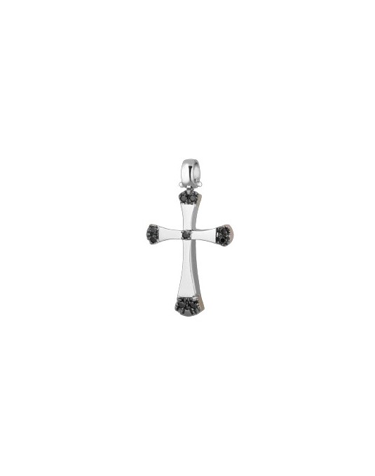 PENDENTE CROCE IN ORO BIANCO 18 K CON DIAMANTI NERI NATURALI
