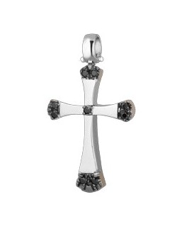 PENDENTE CROCE IN ORO BIANCO 18 K CON DIAMANTI NERI NATURALI