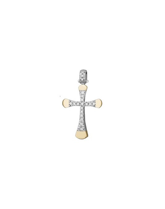 PENDENTE CROCE IN ORO GIALLO 18 K CON DIAMANTI NATURALI E VVS