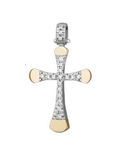 PENDENTE CROCE IN ORO GIALLO 18 K CON DIAMANTI NATURALI E VVS