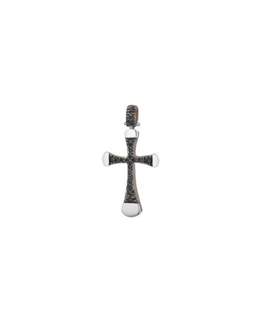 PENDENTE CROCE IN ORO BIANCO 18 K CON DIAMANTI NERI NATURALI