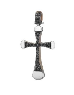 PENDENTE CROCE IN ORO BIANCO 18 K CON DIAMANTI NERI NATURALI