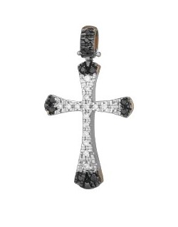 PENDENTE CROCE IN ORO BIANCO 18 K CON DIAMANTI NATURALI E DIAMANTI NERI