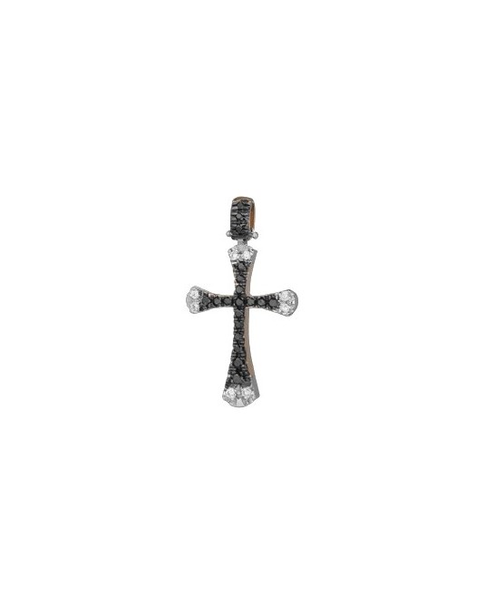 PENDENTE CROCE IN ORO BIANCO 18 K CON DIAMANTI NATURALI E DIAMANTI NERI