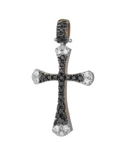 PENDENTE CROCE IN ORO BIANCO 18 K CON DIAMANTI NATURALI E DIAMANTI NERI