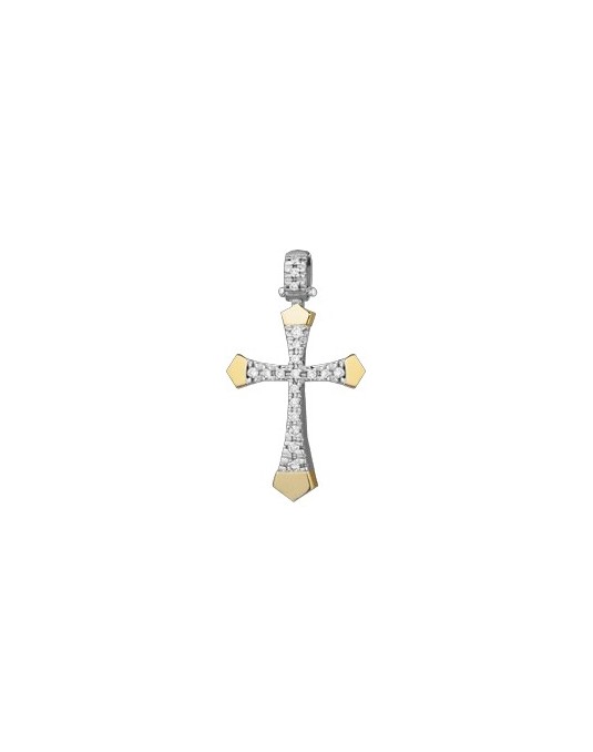 PENDENTE CROCE IN ORO GIALLO 18 K CON DIAMANTI NATURALI E VVS