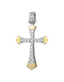 PENDENTE CROCE IN ORO GIALLO 18 K CON DIAMANTI NATURALI E VVS