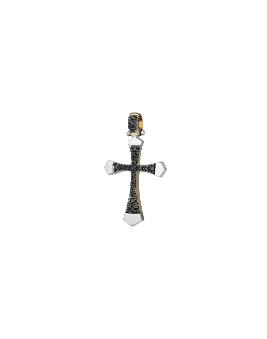 PENDENTE CROCE IN ORO BIANCO 18 K CON DIAMANTI NERI NATURALI