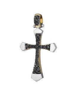 PENDENTE CROCE IN ORO BIANCO 18 K CON DIAMANTI NERI NATURALI