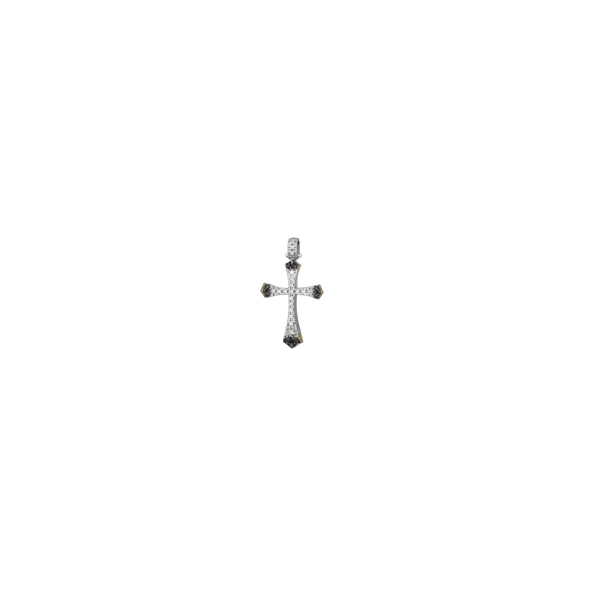 PENDENTE CROCE IN ORO BIANCO 18 K CON DIAMANTI NATURALI E DIAMANTI NERI