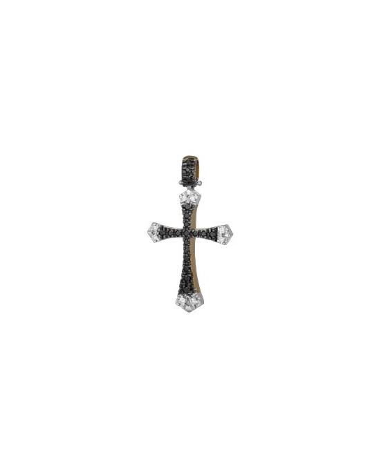 PENDENTE CROCE IN ORO BIANCO 18 K CON DIAMANTI NATURALI E DIAMANTI NERI