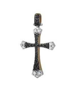 PENDENTE CROCE IN ORO BIANCO 18 K CON DIAMANTI NATURALI E DIAMANTI NERI