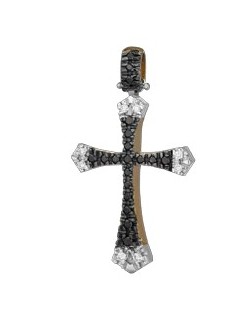 Pendente croce Ain in oro bianco 18k con diamanti naturali e diamanti neri