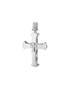 PENDENTE CROCE IN ORO BIANCO 18 K CON DIAMANTI NATURALI E VVS
