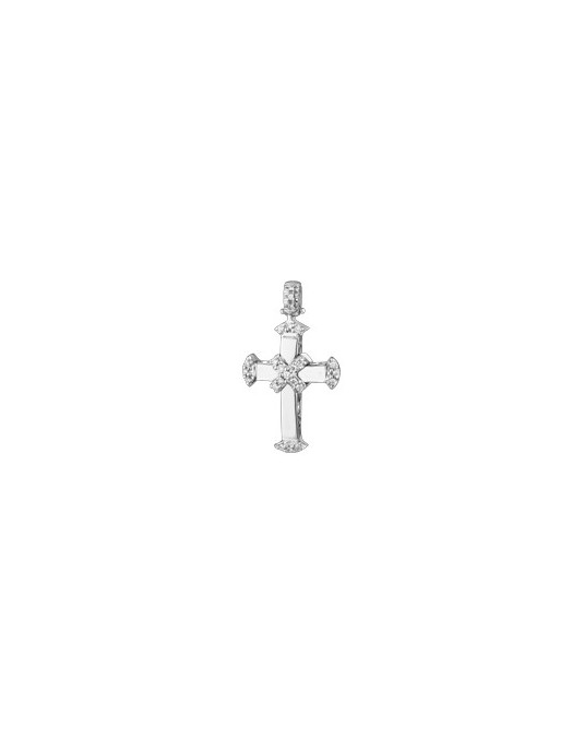 PENDENTE CROCE IN ORO BIANCO 18 K CON DIAMANTI NATURALI E VVS