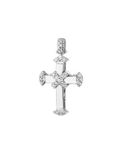 PENDENTE CROCE IN ORO BIANCO 18 K CON DIAMANTI NATURALI E VVS