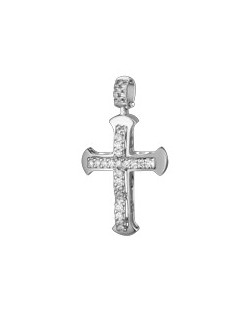 PENDENTE CROCE IN ORO BIANCO 18 K CON DIAMANTI NATURALI E VVS