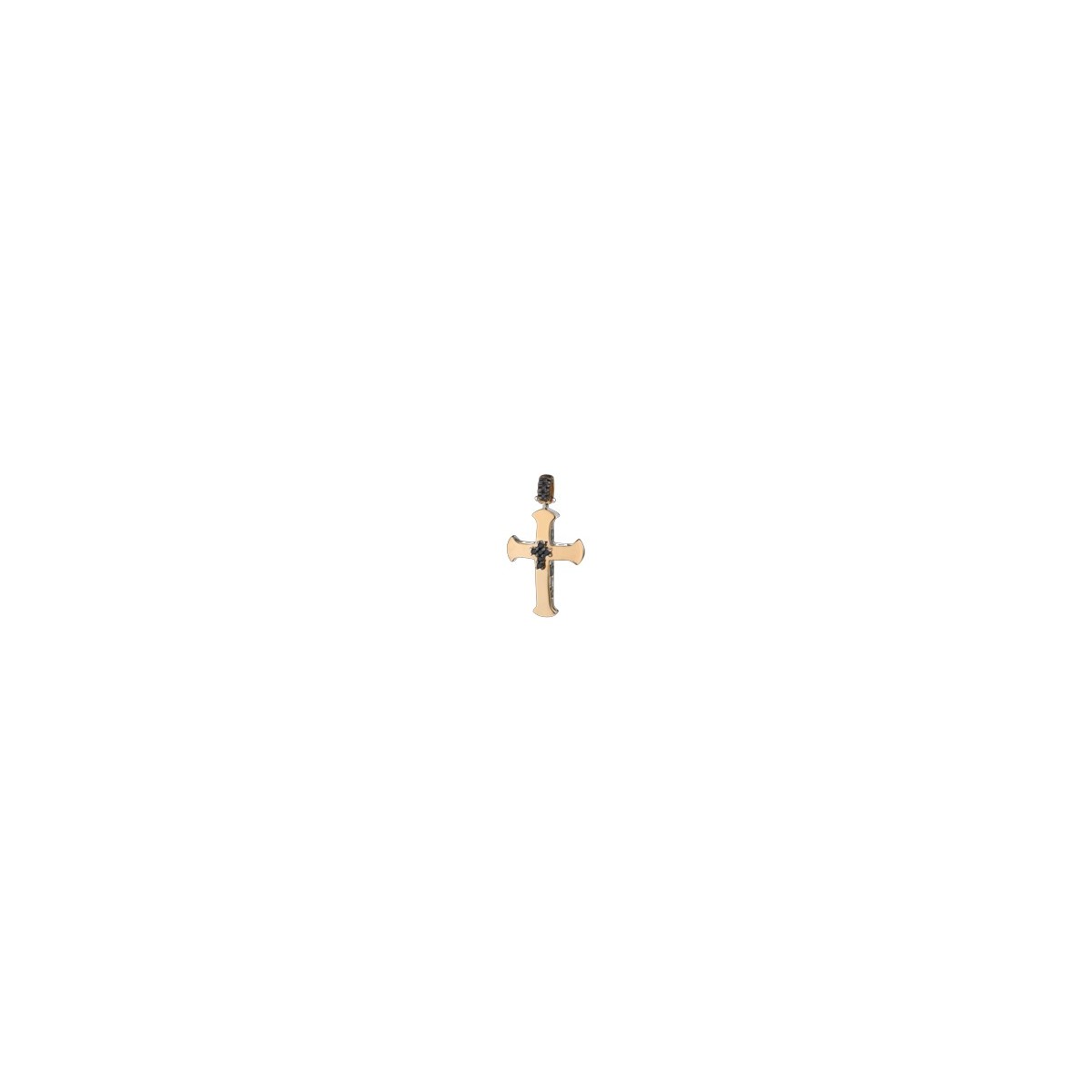 PENDENTE CROCE IN ORO GIALLO 18 K CON DIAMANTI NERI NATURALI