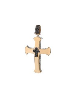 PENDENTE CROCE IN ORO GIALLO 18 K CON DIAMANTI NERI NATURALI