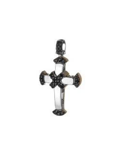 PENDENTE CROCE IN ORO BIANCO 18 K CON DIAMANTI NERI NATURALI