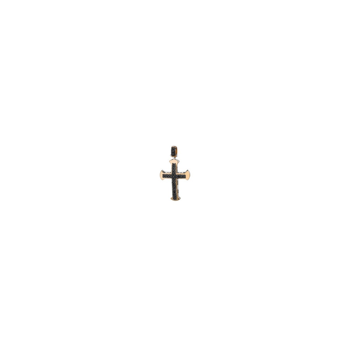 PENDENTE CROCE IN ORO GIALLO 18 K CON DIAMANTI NERI NATURALI