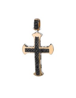 PENDENTE CROCE IN ORO GIALLO 18 K CON DIAMANTI NERI NATURALI