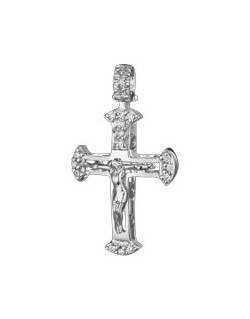 PENDENTE CROCE IN ORO BIANCO 18 K CON DIAMANTI NATURALI E VVS