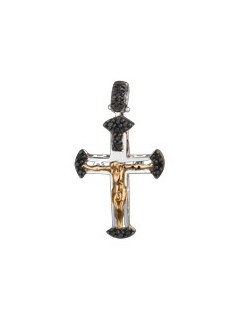 PENDENTE CROCE IN ORO BIANCO 18 K CON DIAMANTI NERI NATURALI