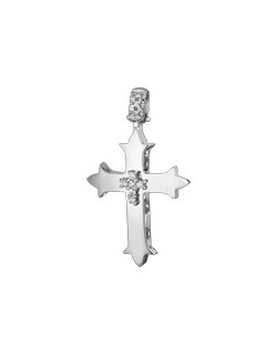 PENDENTE CROCE IN ORO BIANCO 18 K CON DIAMANTI NATURALI E VVS