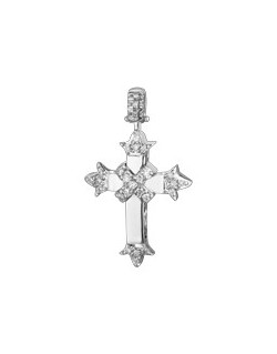 PENDENTE CROCE IN ORO BIANCO 18 K CON DIAMANTI NATURALI E VVS