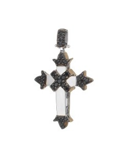 PENDENTE CROCE IN ORO BIANCO 18 K CON DIAMANTI NERI NATURALI
