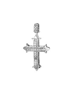 PENDENTE CROCE IN ORO BIANCO 18 K CON DIAMANTI NATURALI E VVS