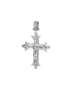 PENDENTE CROCE IN ORO BIANCO 18 K CON DIAMANTI NATURALI E VVS
