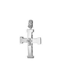 PENDENTE CROCE IN ORO BIANCO 18 K CON DIAMANTI NATURALI E VVS