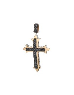 PENDENTE CROCE IN ORO GIALLO 18 K CON DIAMANTI NERI NATURALI