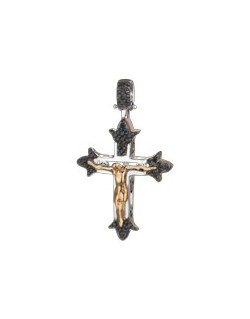 PENDENTE CROCE IN ORO GIALLO 18 K CON DIAMANTI NERI NATURALI