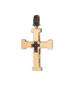 PENDENTE CROCE IN ORO GIALLO 18 K CON DIAMANTI NERI NATURALI