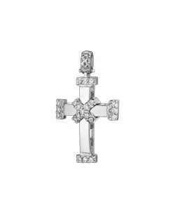 PENDENTE CROCE IN ORO BIANCO 18 K CON DIAMANTI NATURALI E VVS