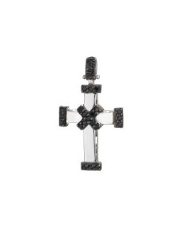 PENDENTE CROCE IN ORO BIANCO 18 K CON DIAMANTI NERI NATURALI