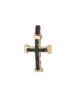 PENDENTE CROCE IN ORO GIALLO 18 K CON DIAMANTI NERI NATURALI