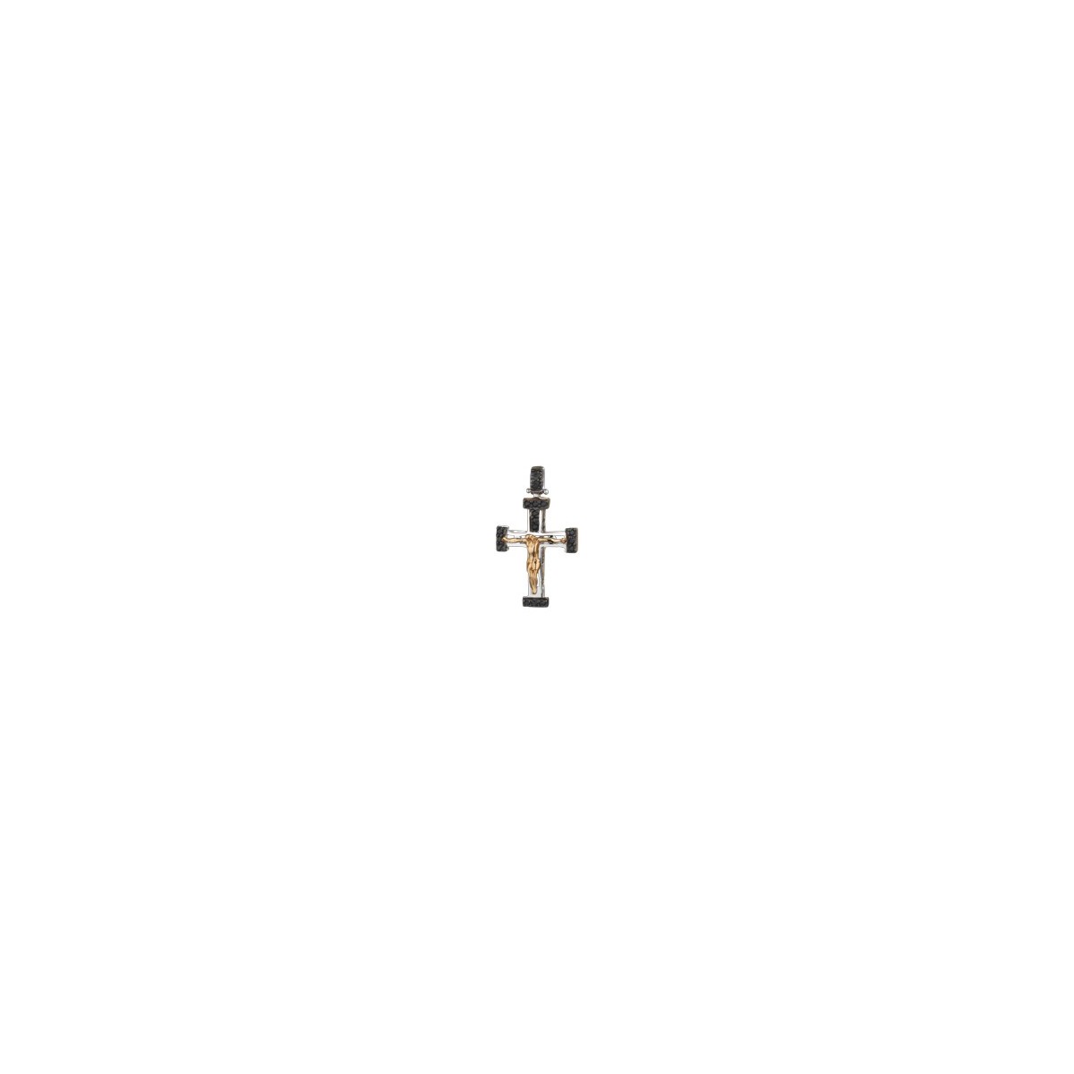 PENDENTE CROCE IN ORO BIANCO 18 K CON DIAMANTI NERI NATURALI