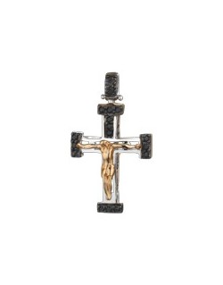 PENDENTE CROCE IN ORO BIANCO 18 K CON DIAMANTI NERI NATURALI